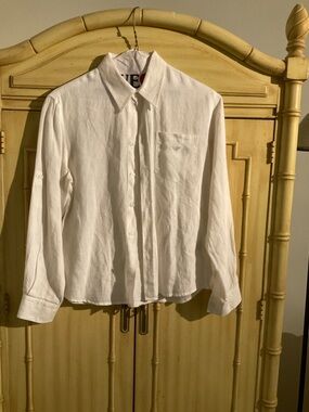 Georgia Armani Boys Size 10 White Long-Sleeve Classic Linen Button Up Shirt.